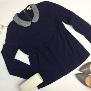 J Crew Beaded Peter Pan Top